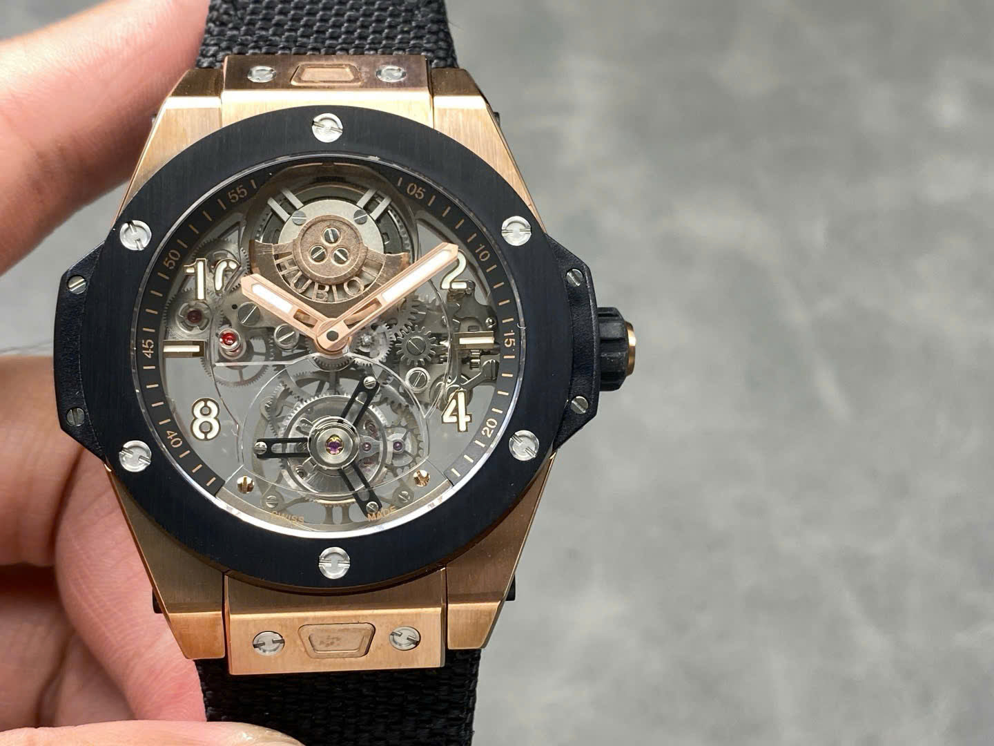 Hublot Big Bang Tourbillon Skeleton Dial Best Replica Watches Fabric Strap 45mm