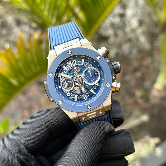 Hublot Replica Watch Big Bang Unico Titanium Blue Dial Rubber Strap 44mm