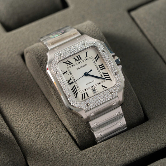 Cartier Replica 11 Watch Santos Moissanite Diamond Bezel White Dial BV Factory 39.8mm