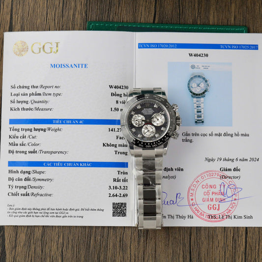 Rolex Daytona Replica Watch Dial Mother Of Pearl Custom Moissanite Diamonds 40mm