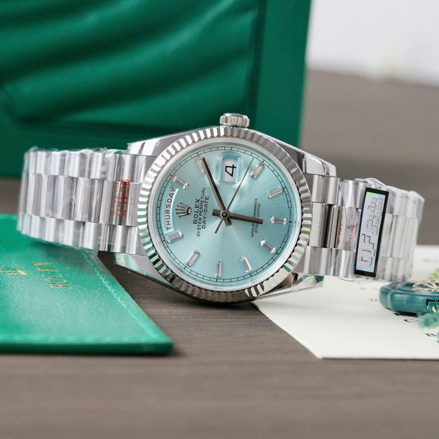 Rolex Day-Date 128236 Dial Ice Blue Replica Watch Weight 158gram QF Factory 36mm