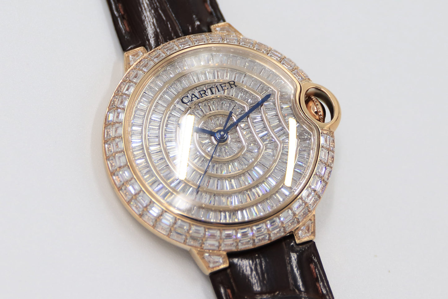 Cartier Blue Balloon Square Diamonds Full Sky Watch-Rose Gold-Leather-42mm(1:1 replica)