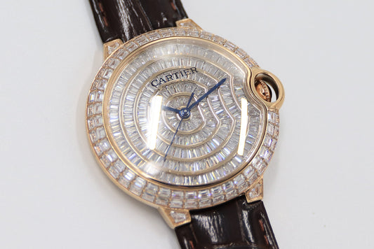 Cartier Blue Balloon Square Diamonds Full Sky Watch-Rose Gold-Leather-42mm(1:1 replica)