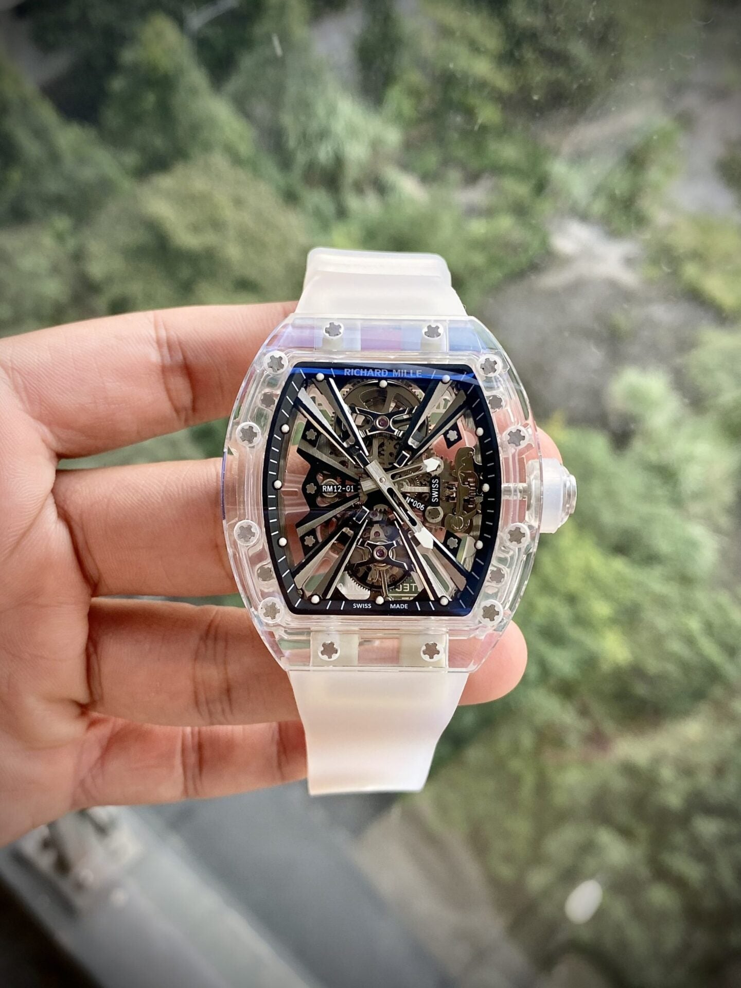 Richard Mille Replica Watch RM12-01 Tourbillon Sapphire Rubber Strap 44mm