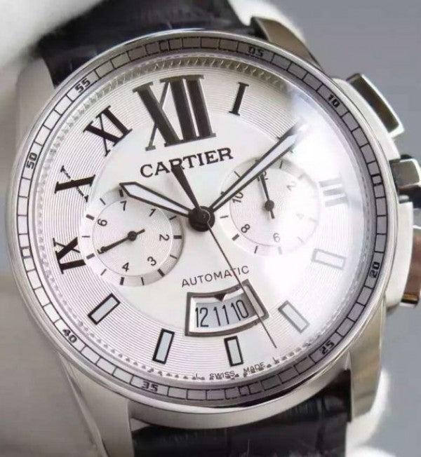 Replica Cartier JF Cartier Calibre de Cartier SS Chronograph White Dial Miyota 9100