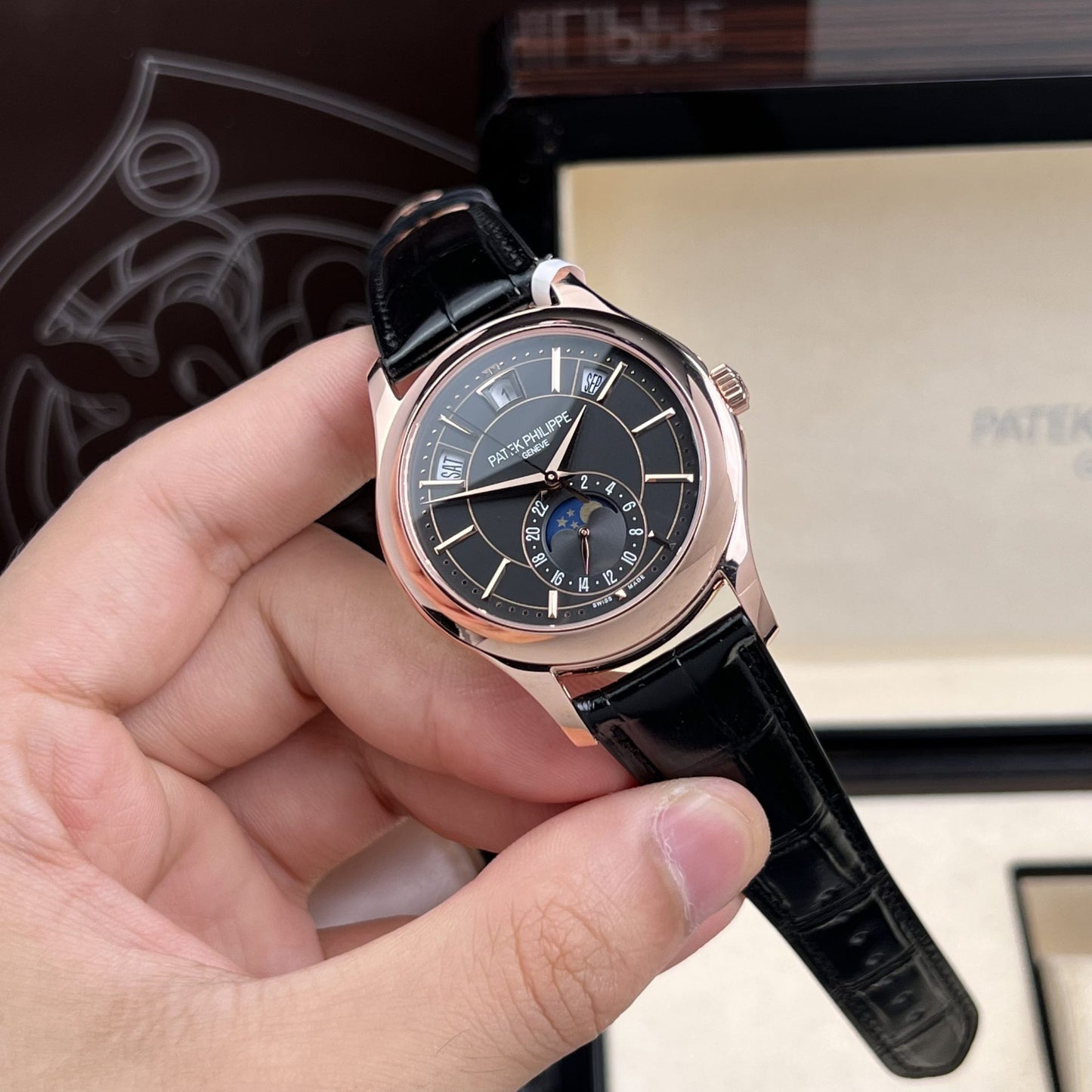 Patek Philippe Rep 11 Watch 5205R 18K Rose Gold Wrapped Men s Black Dial 40mm