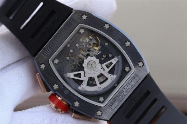 Replica Richard Mille RM011 Black Ceramic RG Chrono Skeleton Dial Black Rubber Strap A7750