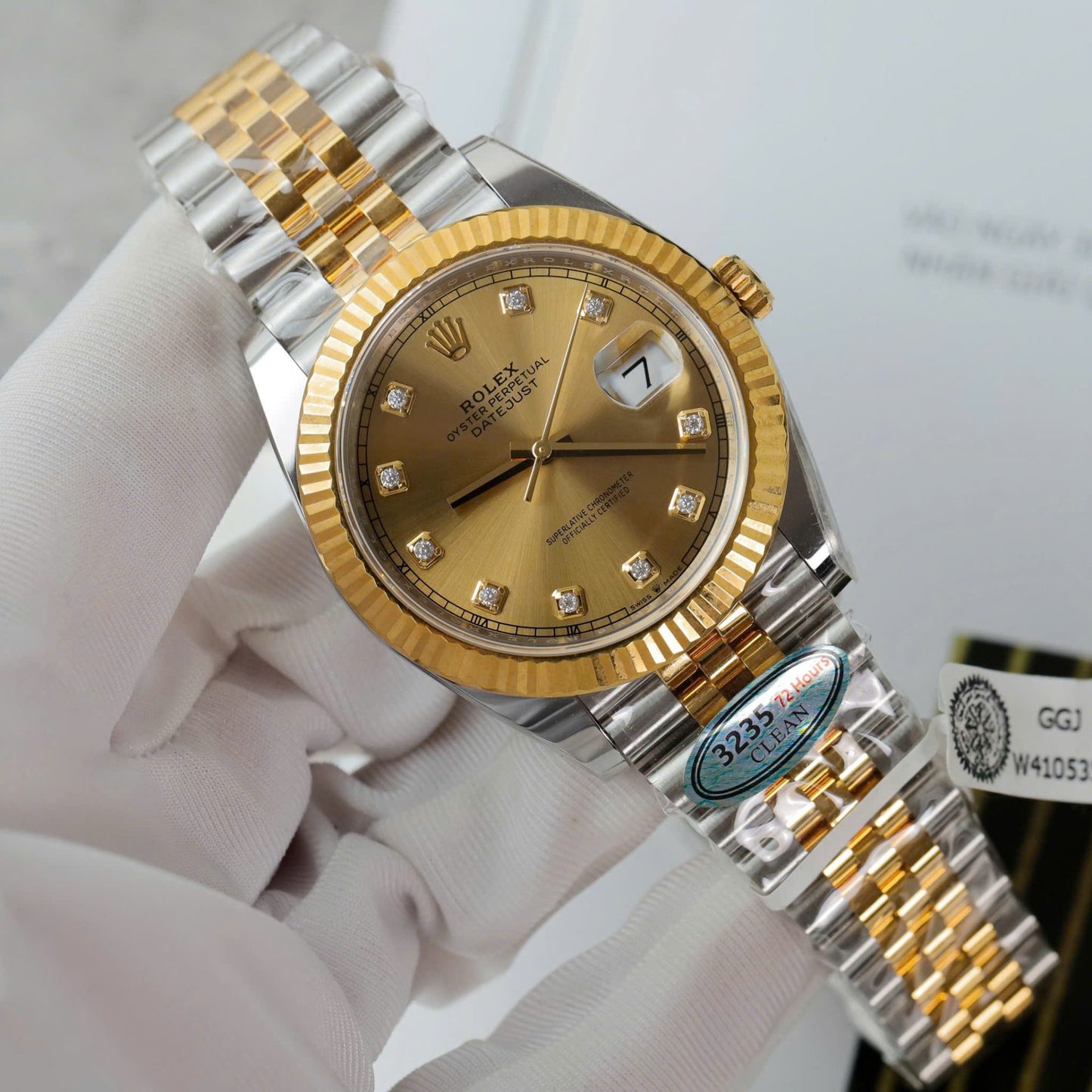 Rolex DateJust Copies Watches Yellow Champagne Dial Moissanite Diamonds Clean Factory 41mm