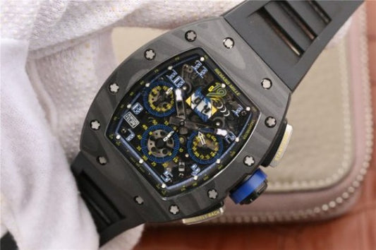 Replica Richard Mille RM011 SS Felipe Massa 10th Anniversary KVF Crystal Skeleton Dial Blue Black Rubber Strap A7750