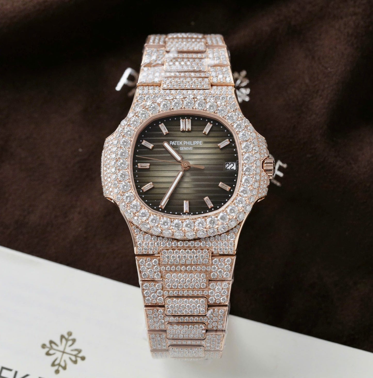 Patek Philippe Nautilus 5711 Replica Watch Gold Wrapped + Moissanite Diamonds Hong Kong Custom 40mm