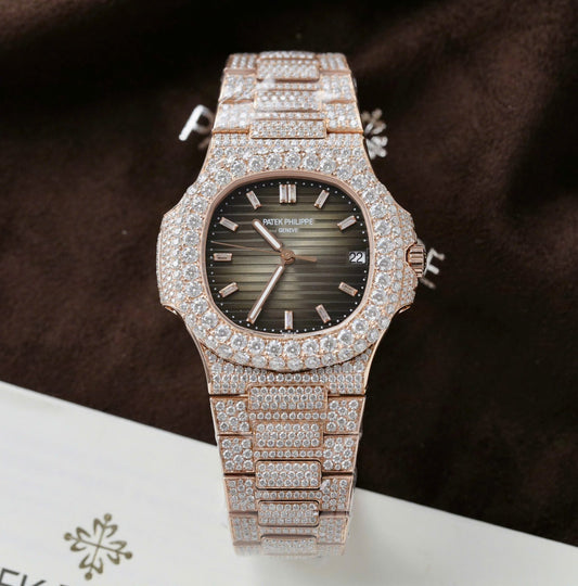 Patek Philippe Nautilus 5711 Replica Watch Gold Wrapped + Moissanite Diamonds Hong Kong Custom 40mm