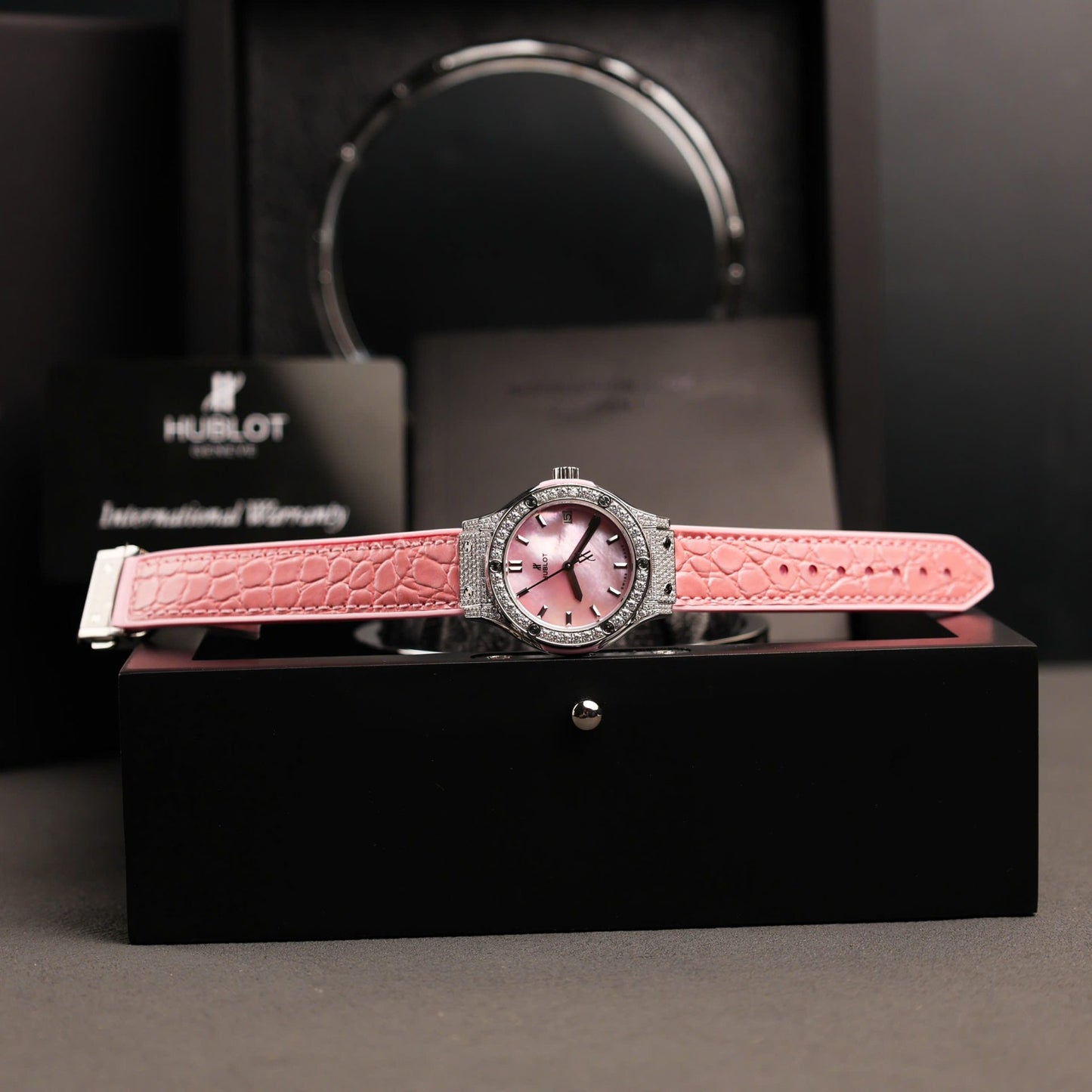 Hublot Classic Fusion Replica Watch Mother Of Pearl Dial + Moissanite Diamonds 33mm