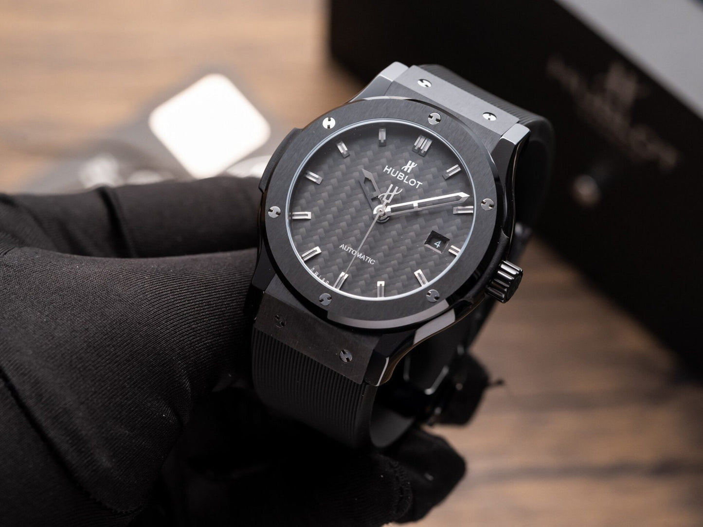 Hublot Classic Fusion Replica Watch Ceramic Carbon Dial Rubber Strap GSF 42mm
