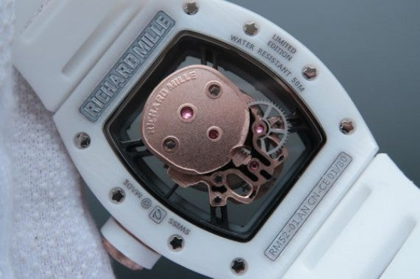 Replica Richard Mille RM052 White Ceramic Gold Skull Dial White Rubber Strap MIYOTA8215
