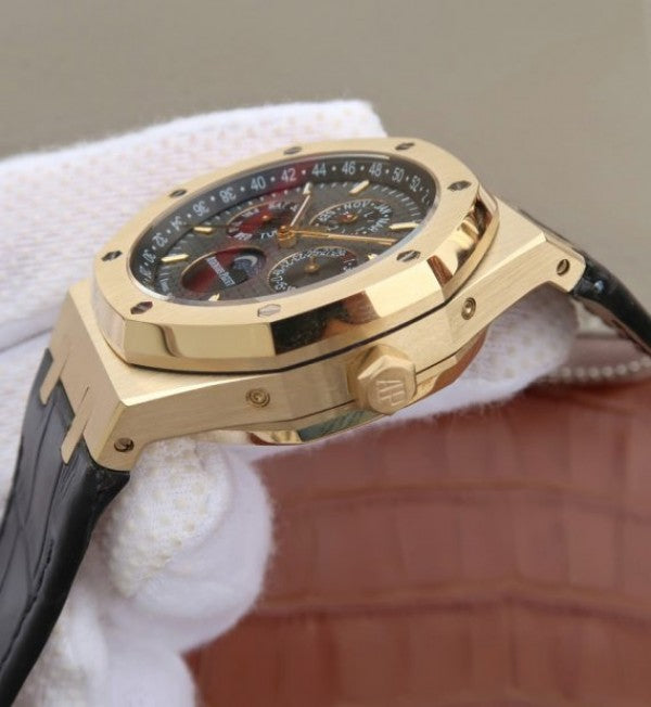 Replica Audemars Piguet JF Royal Oak 41mm 26574 YG Black Dial Leather Strap A5134