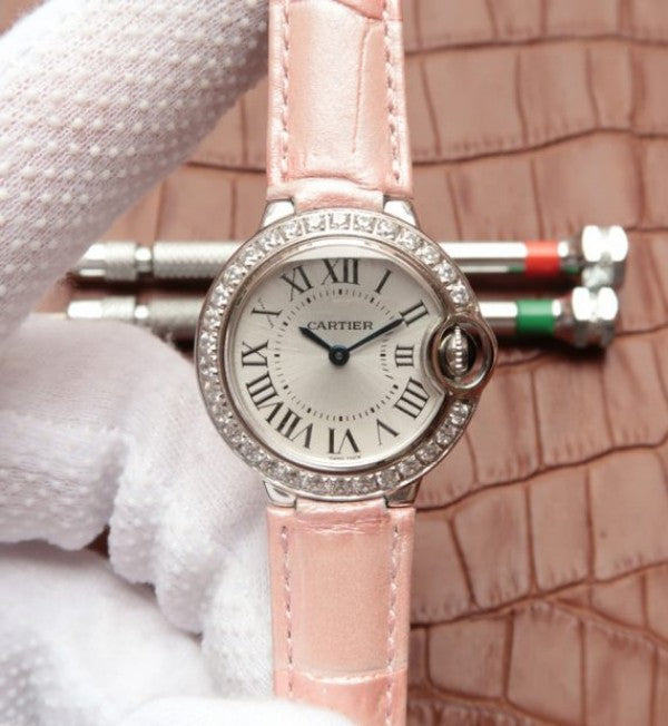 Replica Cartier Ballon Bleu 28mm SS Diamonds Bezel White Dial Ronda Quartz