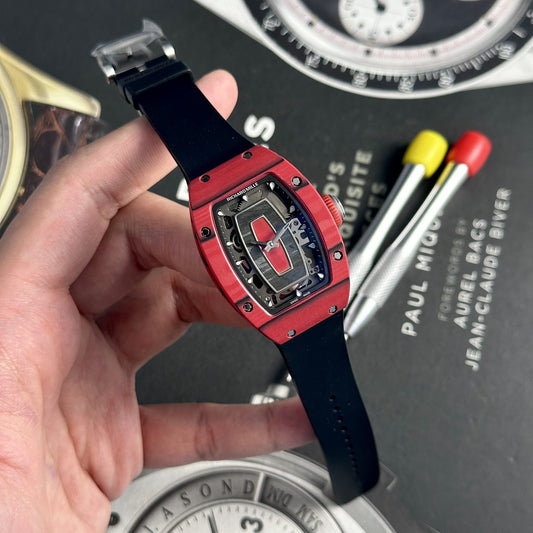 Richard Mille Replica Watches RM07-01 Red Carbon Rubber Strap 32x46mm