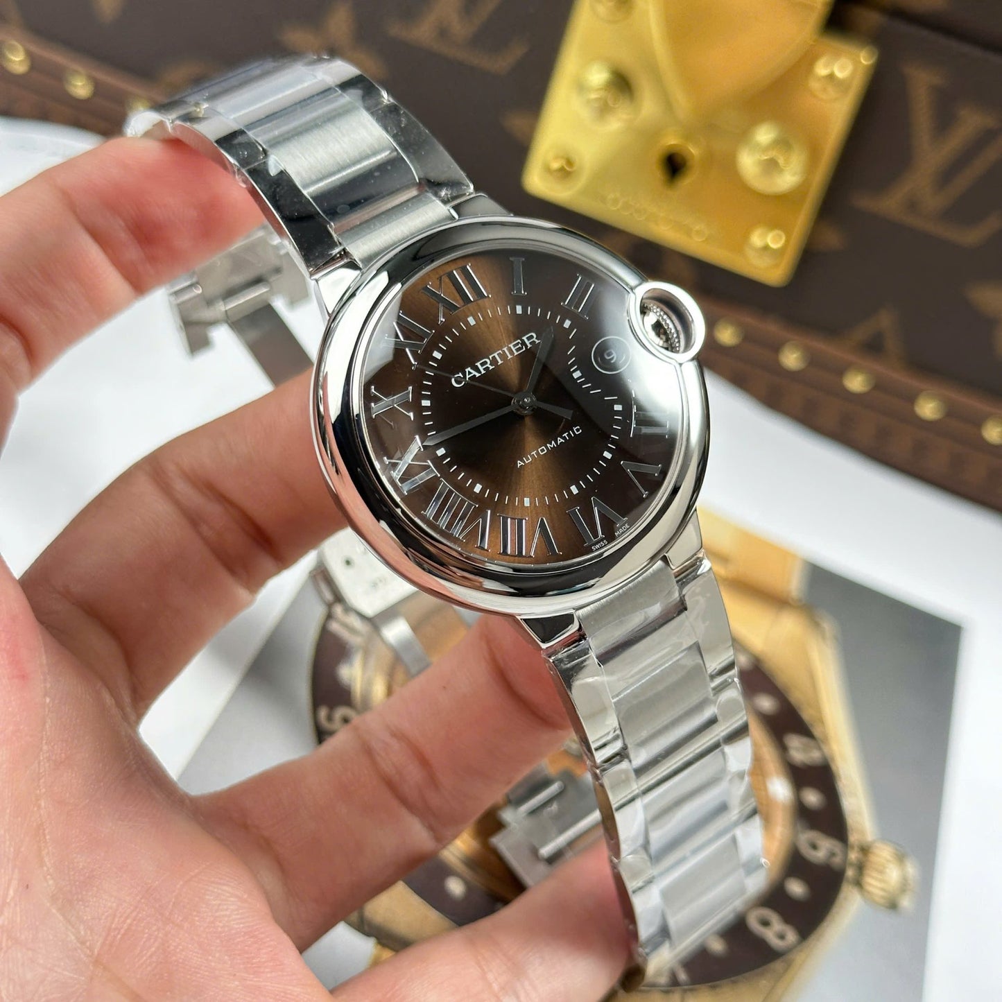 Cartier Ballon Bleu Best Copies Watch Brown Dial Metal Wire AF Factory 40mm