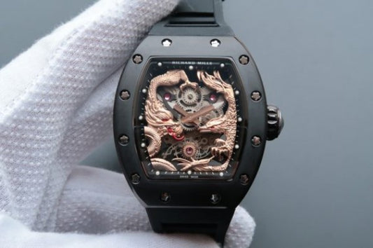 Replica Richard Mille RM057 Dragon Phoenix PVD SS Case RG Dragon Dial Black Rubber Strap