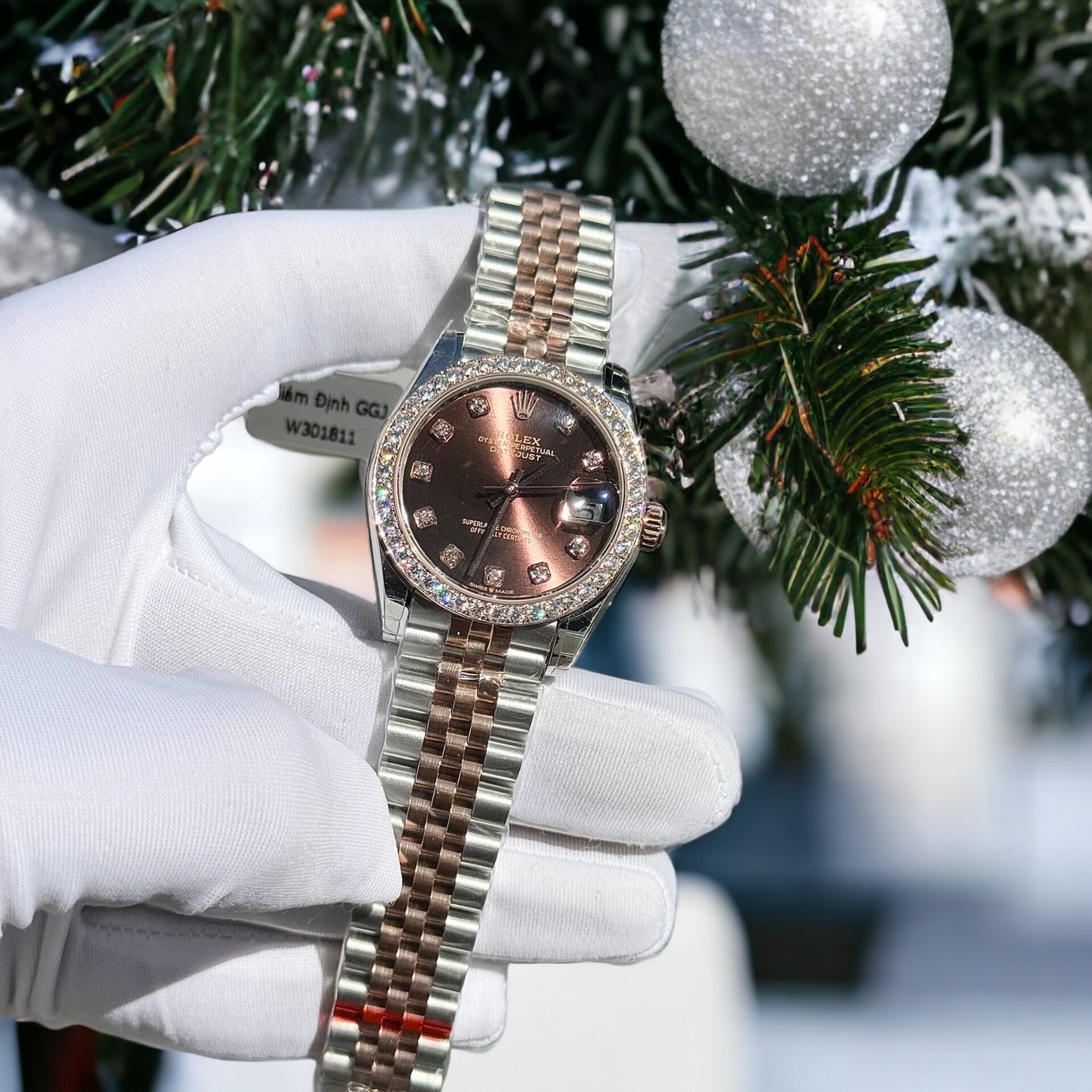 Rolex Replica Watch DateJust Chocolate Dial Custom Benzel Moissanite Diamonds 31mm