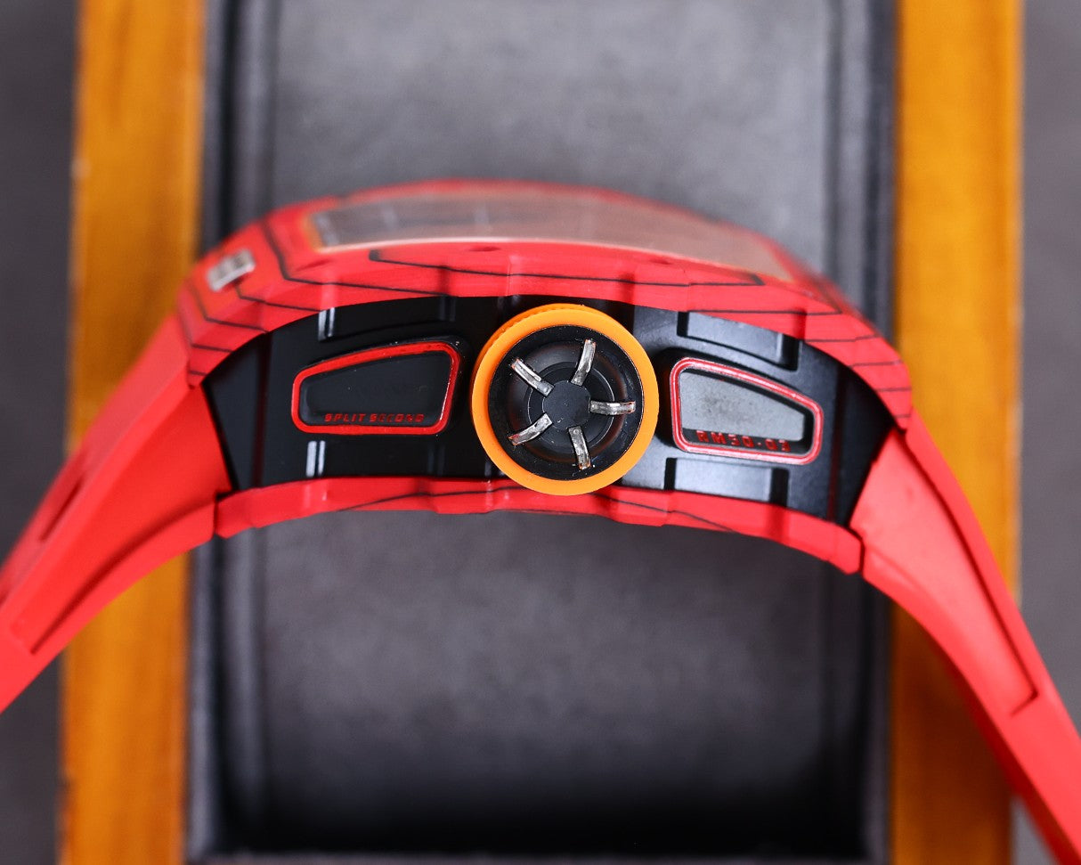 Best Richard Mille RM 50-03 Mclaren Replica Red Strap Watch For Men ¨C Red Carbon Skeleton Dial with Swiss Movement